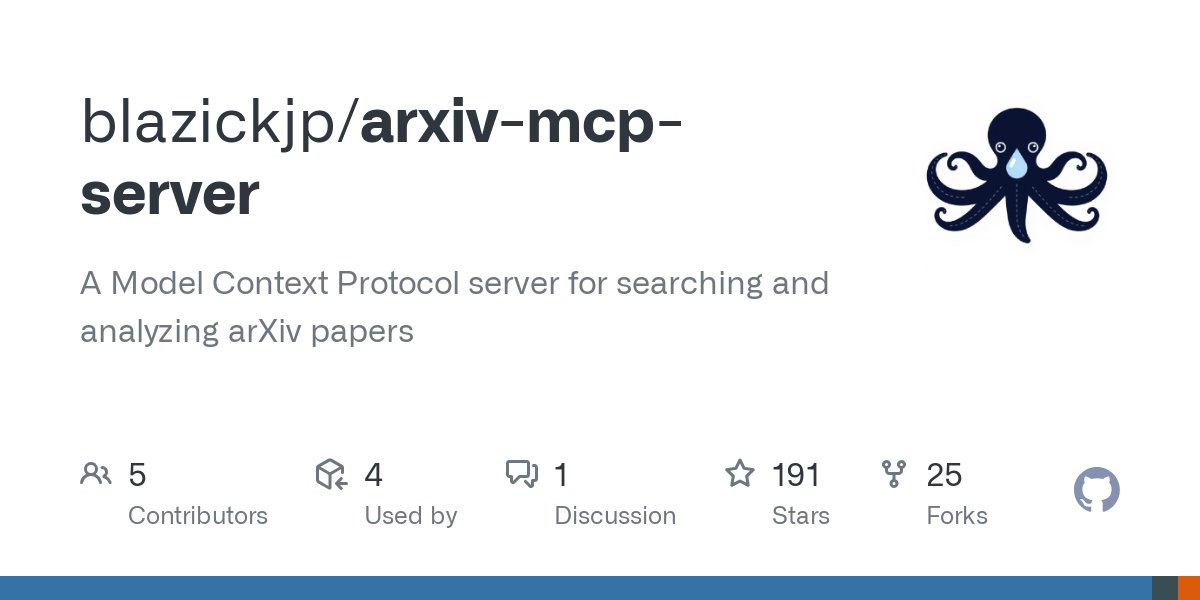 ArXiv MCP Server：用于搜索和分析arXiv论文的MCP服务器