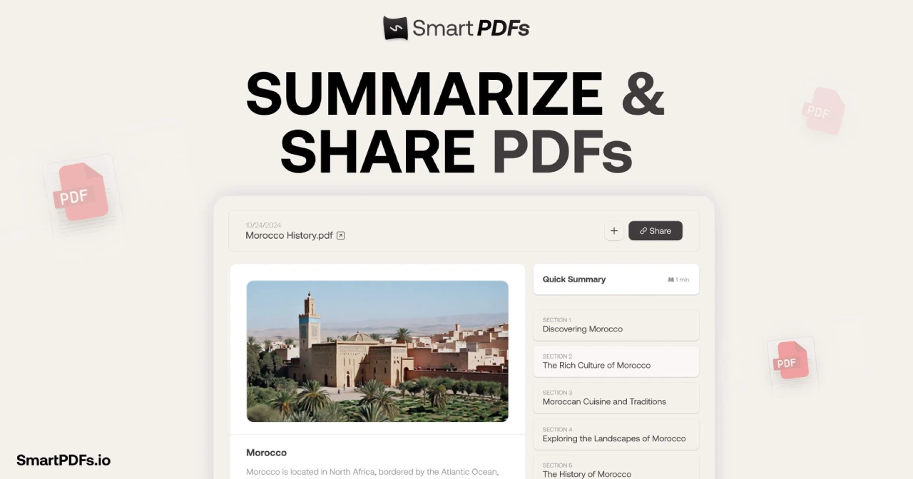 SmartPDFs：一款快速总结和分段PDF文档的AI工具