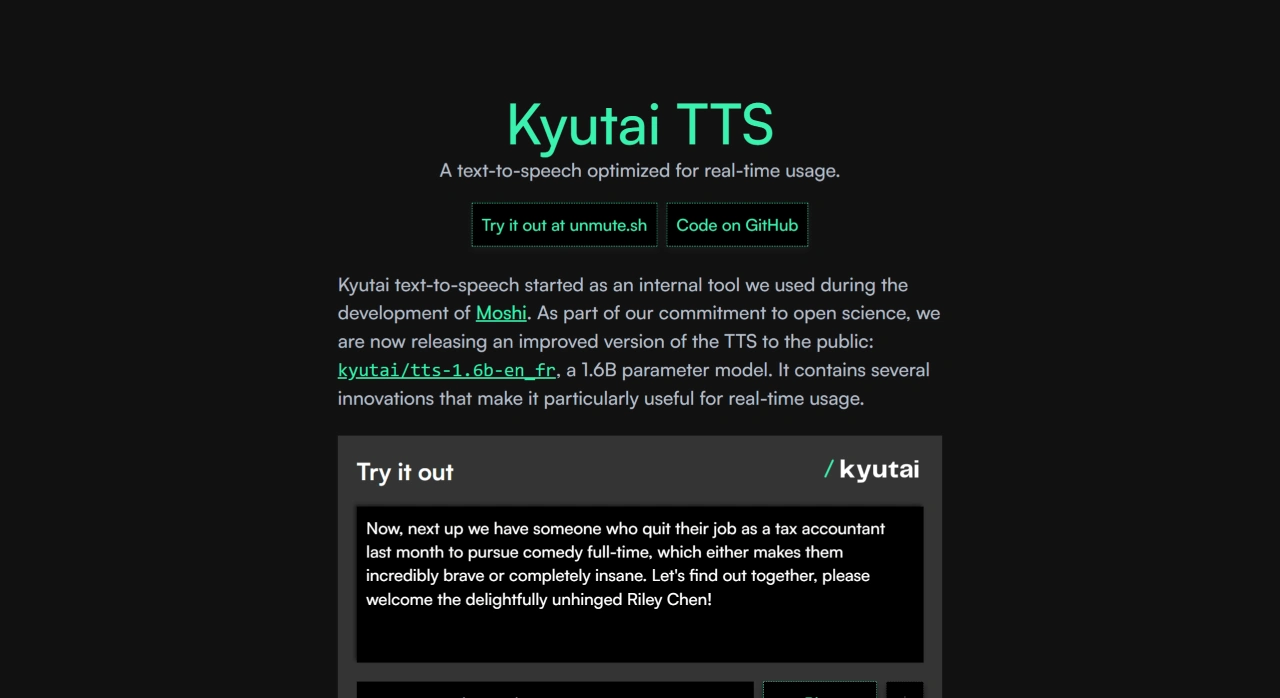 Kyutai TTS：专为实时场景设计的开源文本转语音工具