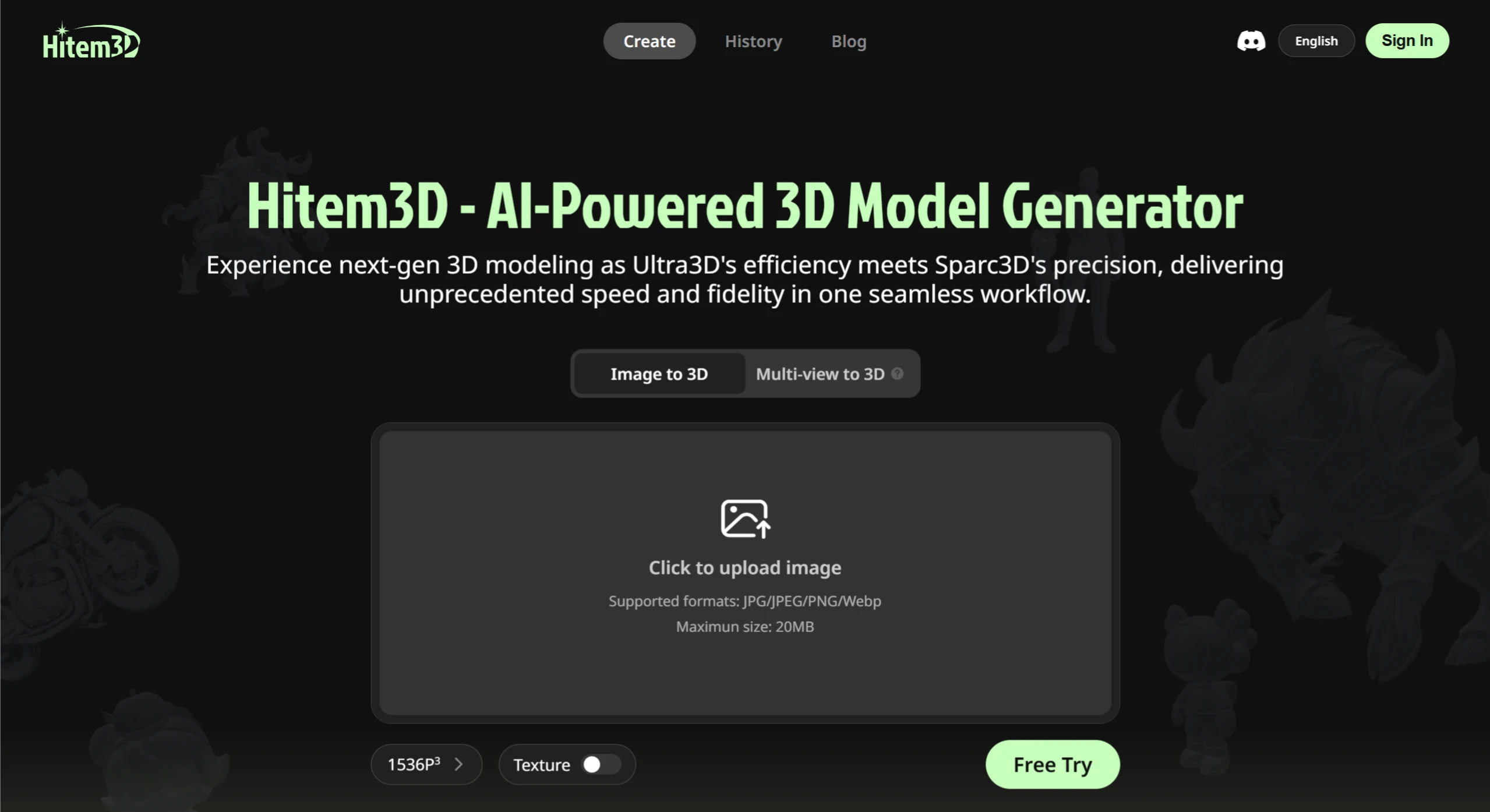 Hitem3D AI：基于AI模型Sparc3D的AI驱动3D模型生成工具