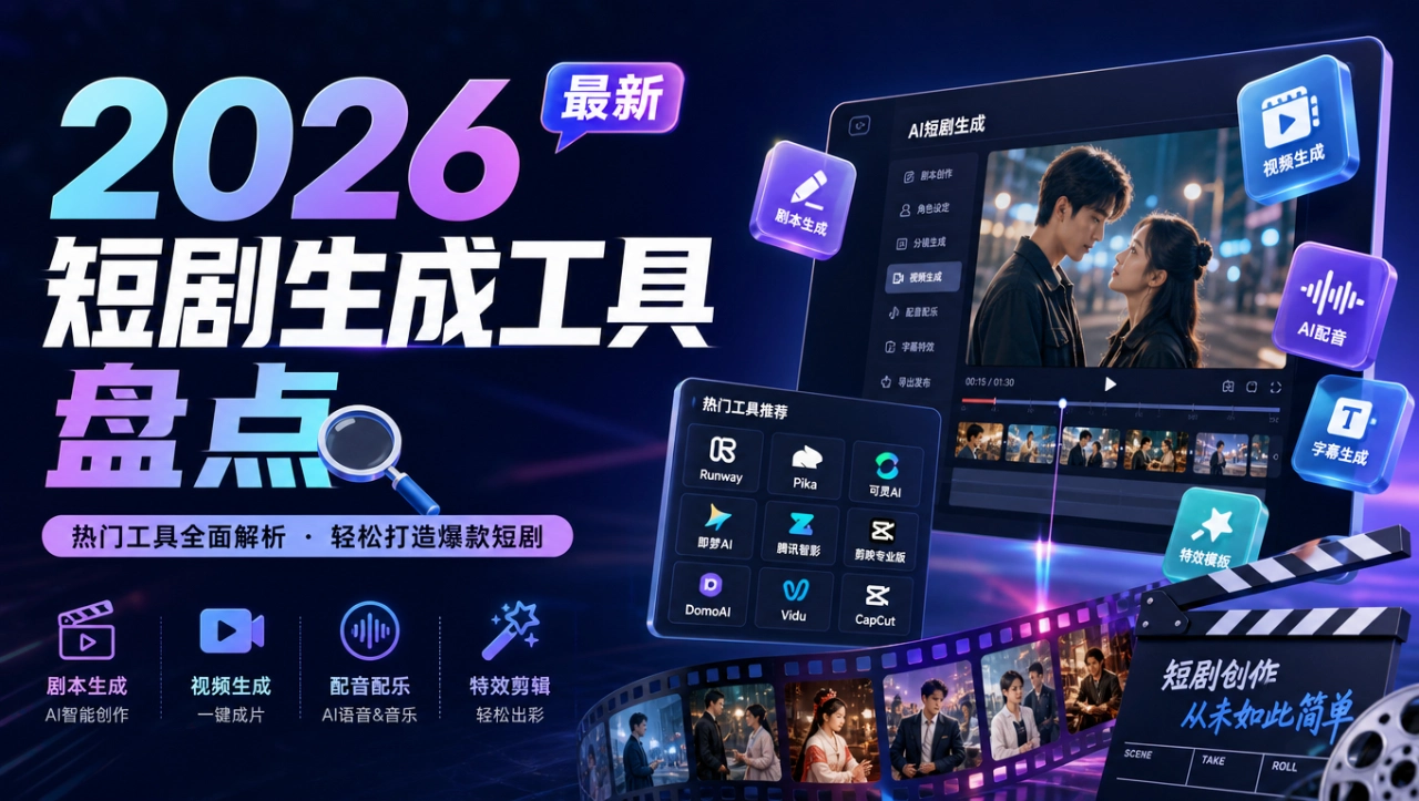 2026最新短剧生成工具盘点:13款AI平台全链路制作,一键出片(图1) 2026最新短剧生成工具盘点