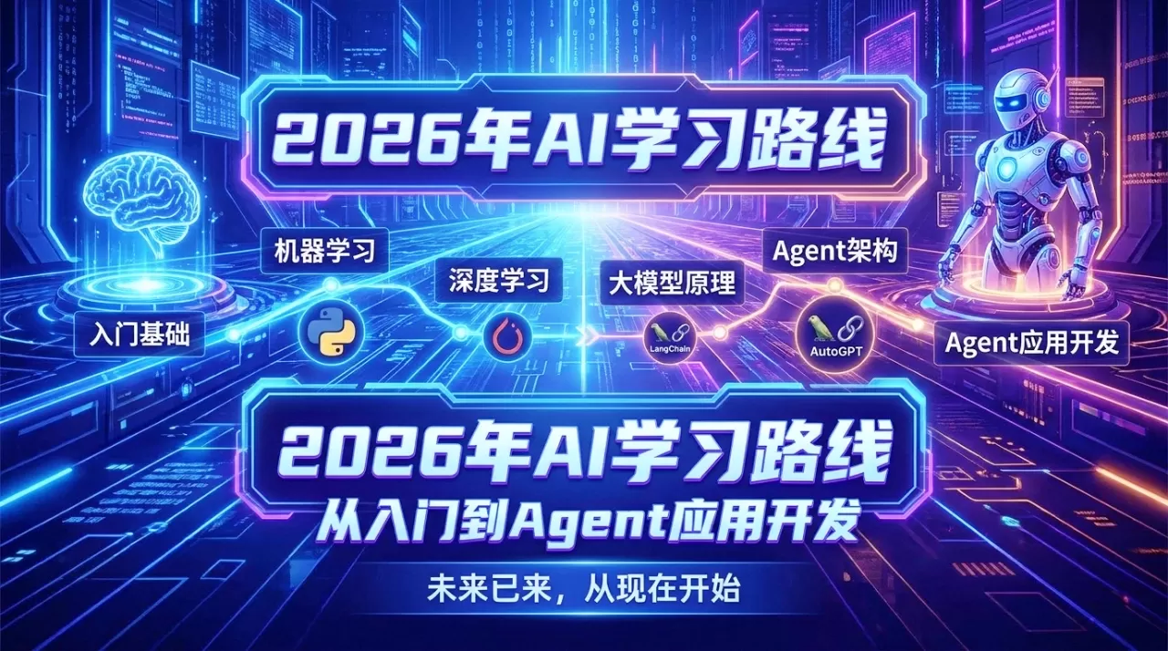 2026年AI学习路线:从入门到Agent应用开发,附详细的资源整理 2026年AI学习路线:从入门到Agent应用开发,附详细的资源整理